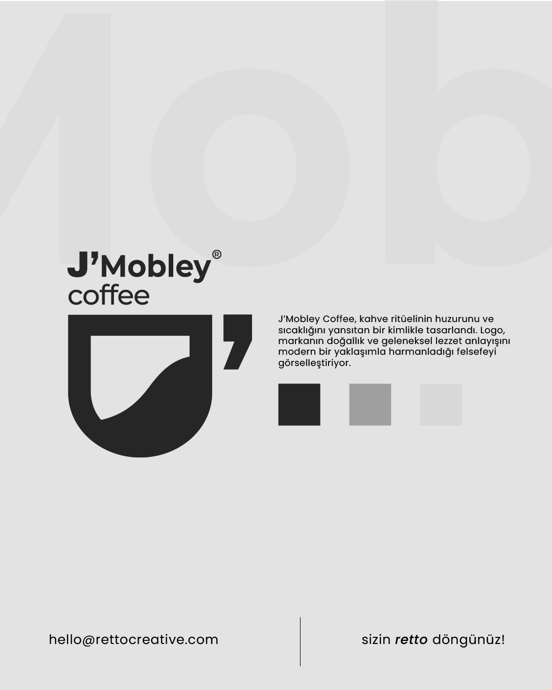 J'Mobley Coffee, kahve ritüelinin huzurunu ve sıcaklığını yansıtan bir kimlikle tasarlandı. Logo, markanın doğallık ve geleneksel lezzet anlayışını modern bir yaklaşımla harmanlıyor. #jmobley #coffeebranding #identity